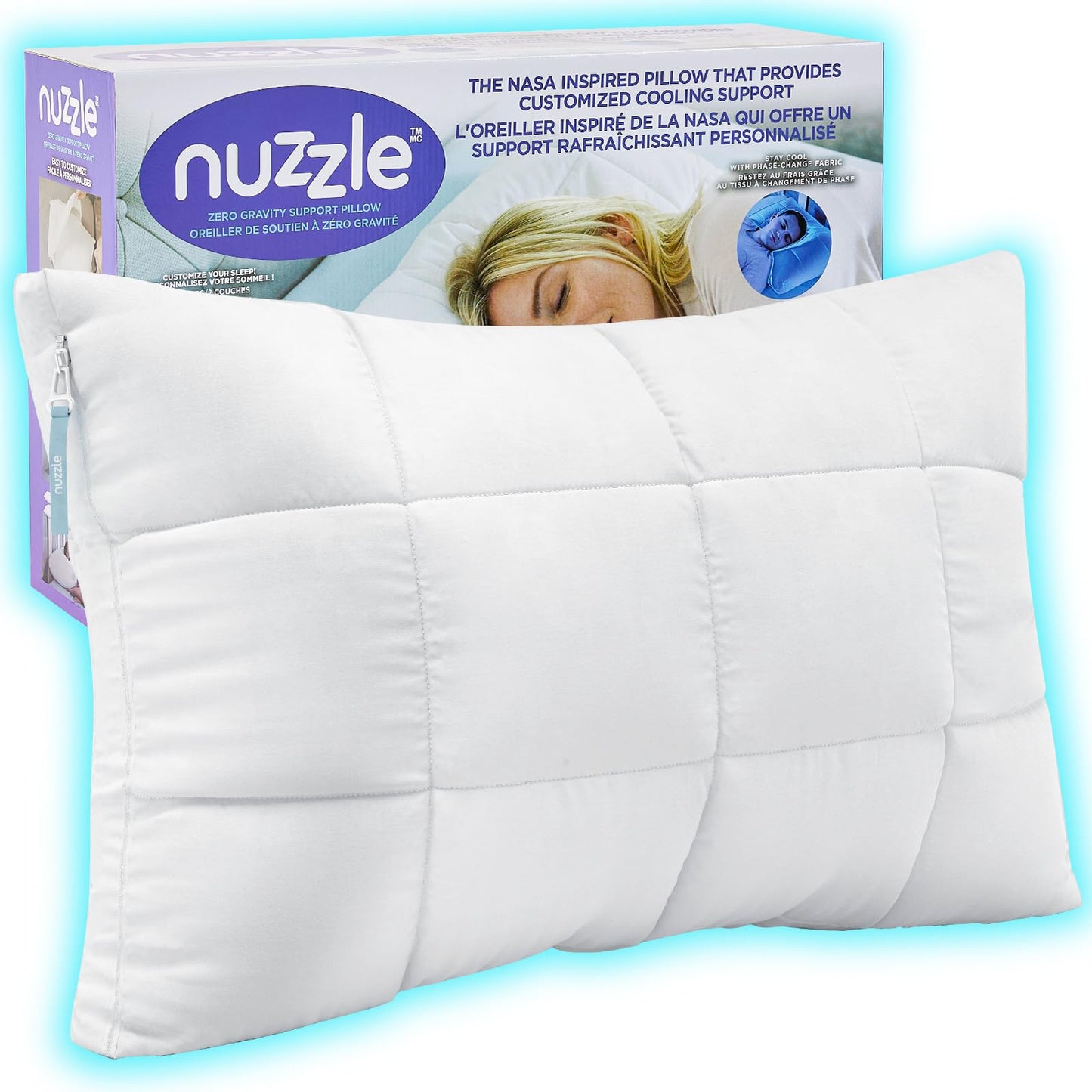 Nuzzle Cooling Adjustable Pillow for Side Sleepers, Luxury Standard Size Bed Pillow Hotel Collection - Best Adjust Height Soft Firm Pillow for Back, Stomach or Side Sleepers - Home Gifts