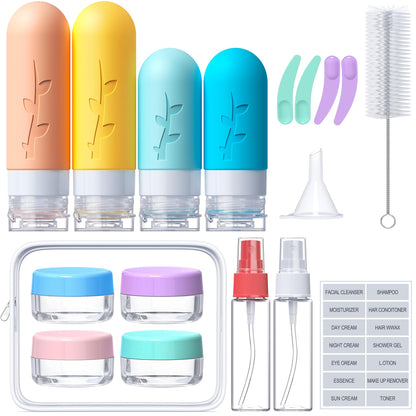 18pack Travel Bottles for Toiletries:Silicone TSA Approved-Containers for Toiletries,Leak Proof Refillable Liqus Shampoo And Conditioner Essentials toiletry Bottles