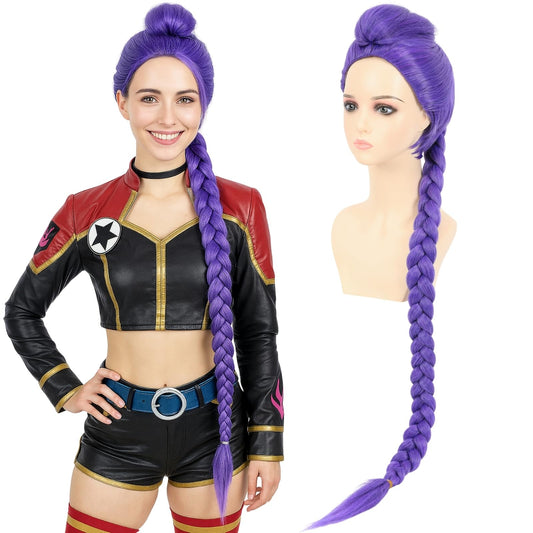 morvally Womens 47 Inches Purple Long Braided Ponytail Wig - Anime Cosplay Wigs for Women Halloween Costume Party (Purple, Adults)
