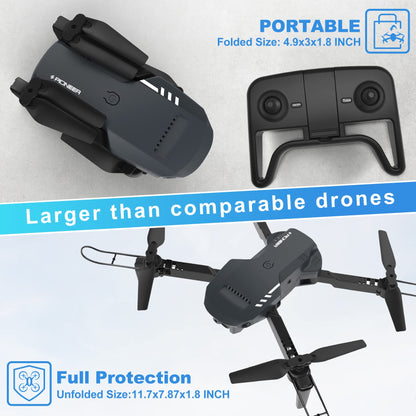 Mini Drone with Camera - 1080P HD FPV Foldable Drone with Carrying Case, 2 Batteries, 90° Adjustable Lens, One Key Take Off/Land, Altitude Hold, 360° Flip, Toys Gifts for Adults, beginner