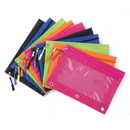 DoDoMagxanadu Binder Pencil Pouches, Pencil Pouch for 3 Ring Binder, Clear Window Zipper Pencil Case Bluk 10 Pack 5 Colors for Office School College Supplies