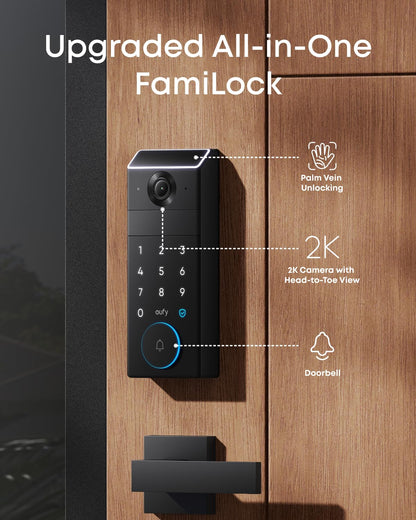 eufy FamiLock S3 Max, Smart Lock with Palm Vein Recognition, Keyless Entry Door Lock for Front Door, 3-in-1 Wi-Fi Keypad Deadbolt+ 2K HDR Camera+ Doorbell, ANSI/BHMA Grade 1, Rear Lock Video Screen