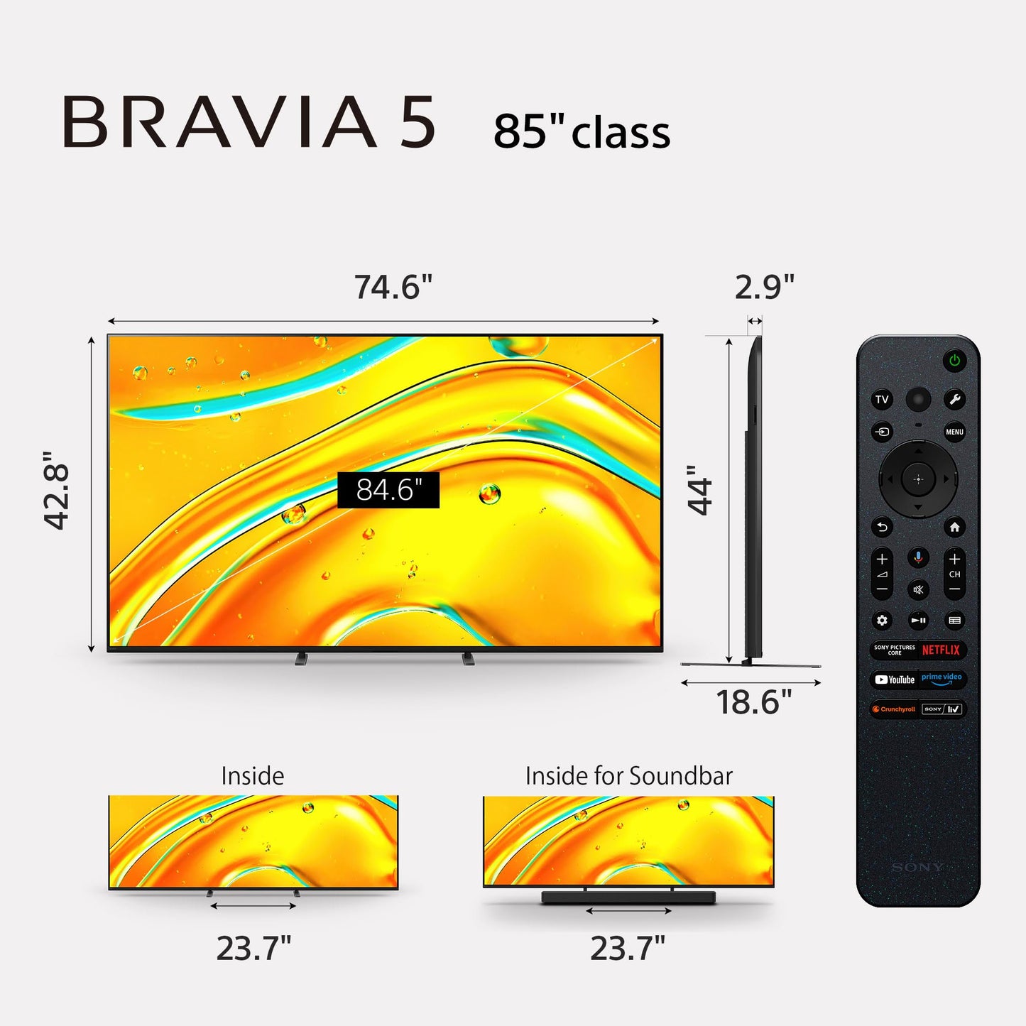 Sony BRAVIA 5 85 Inch TV, Mini LED, 4K Smart Google TV, XR Processor with AI Technology,120hz Television with Dolby Vision/Atmos, Exclusive Features for PlayStation®5, K-85XR50, 2025 Model