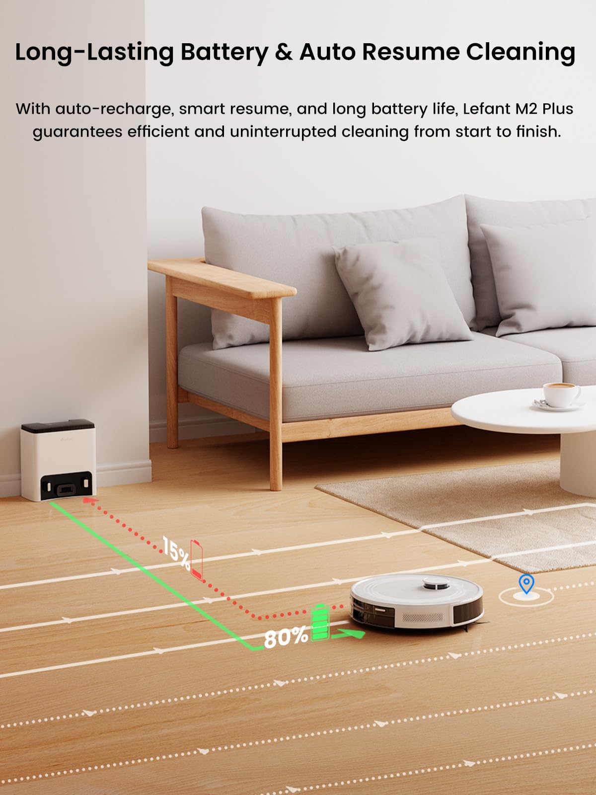 Lefent M2 Plus Robot Vacuum and Mop Combo,190° PSD Obstacle Avoidance,LIDAR Navigation,40-Day Capacity,Powerful Suction,Perfect for Pet Hair,140 Min Runtime, WiFi/App/Alexa