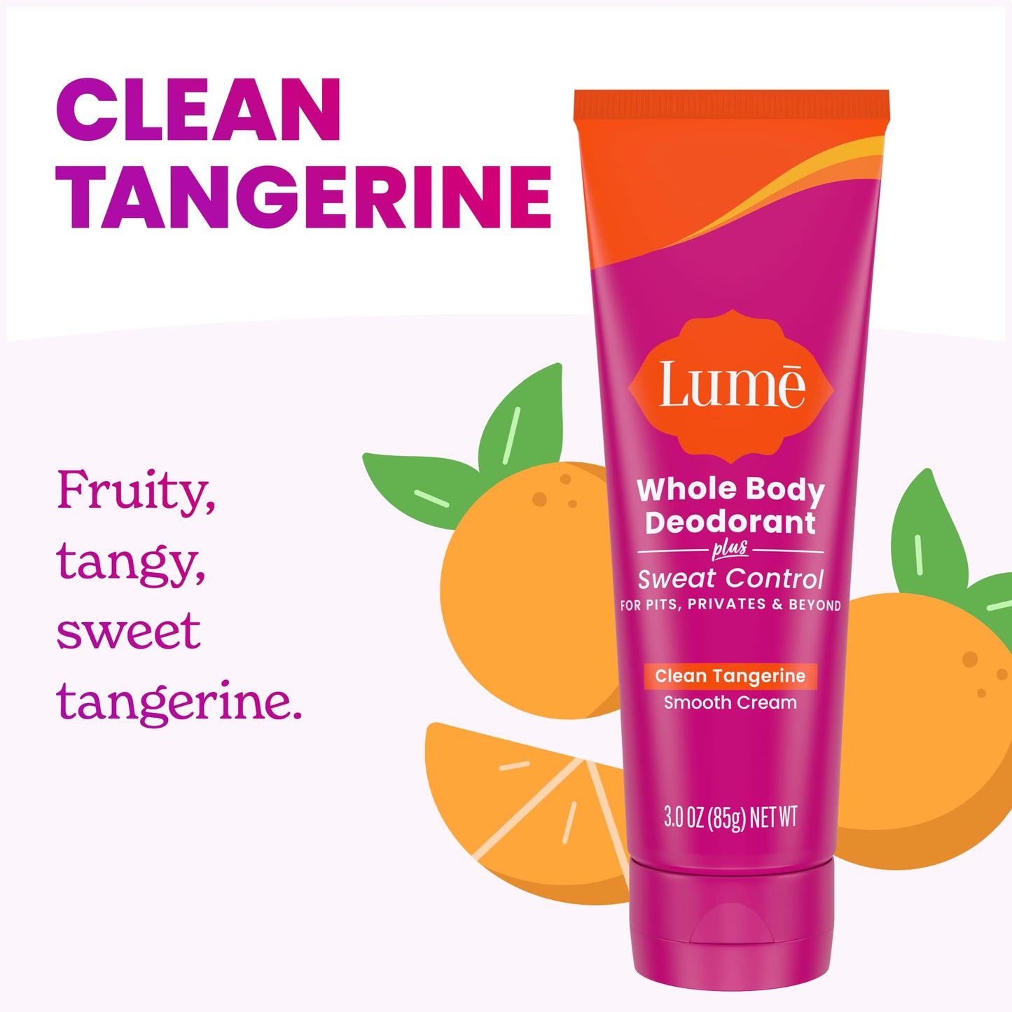 Lume Whole Body Deodorant Plus Sweat Control - Smooth Cream Tube - 72 Hour Odor And Sweat Control - Baking Soda Free, Skin Loving - 3.0 ounce (Pack of 2) (Clean Tangerine)