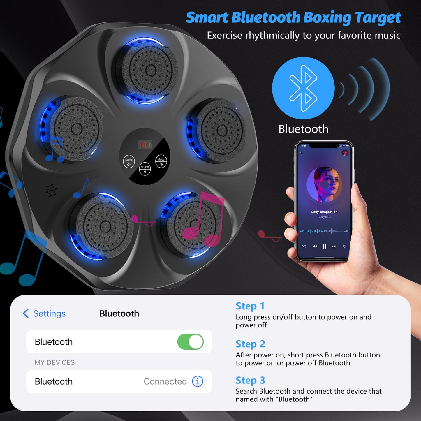 TGLLM Music Boxing Machine, Interactive Punching Trainer with Boxing Gloves, Large Size Wall Mounted Electronic Boxing Target for Adults Kids, 9 Modes & 9 Speeds