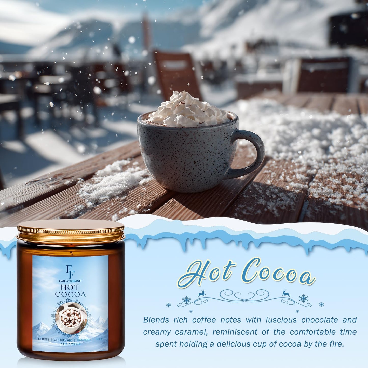 Winter Candle, Hot Cocoa Scented Candles for Home, Holiday Candles Natural Soy Candle, Aromatherapy Candle 7 oz Jar Candles Winter Gifts for Women Men