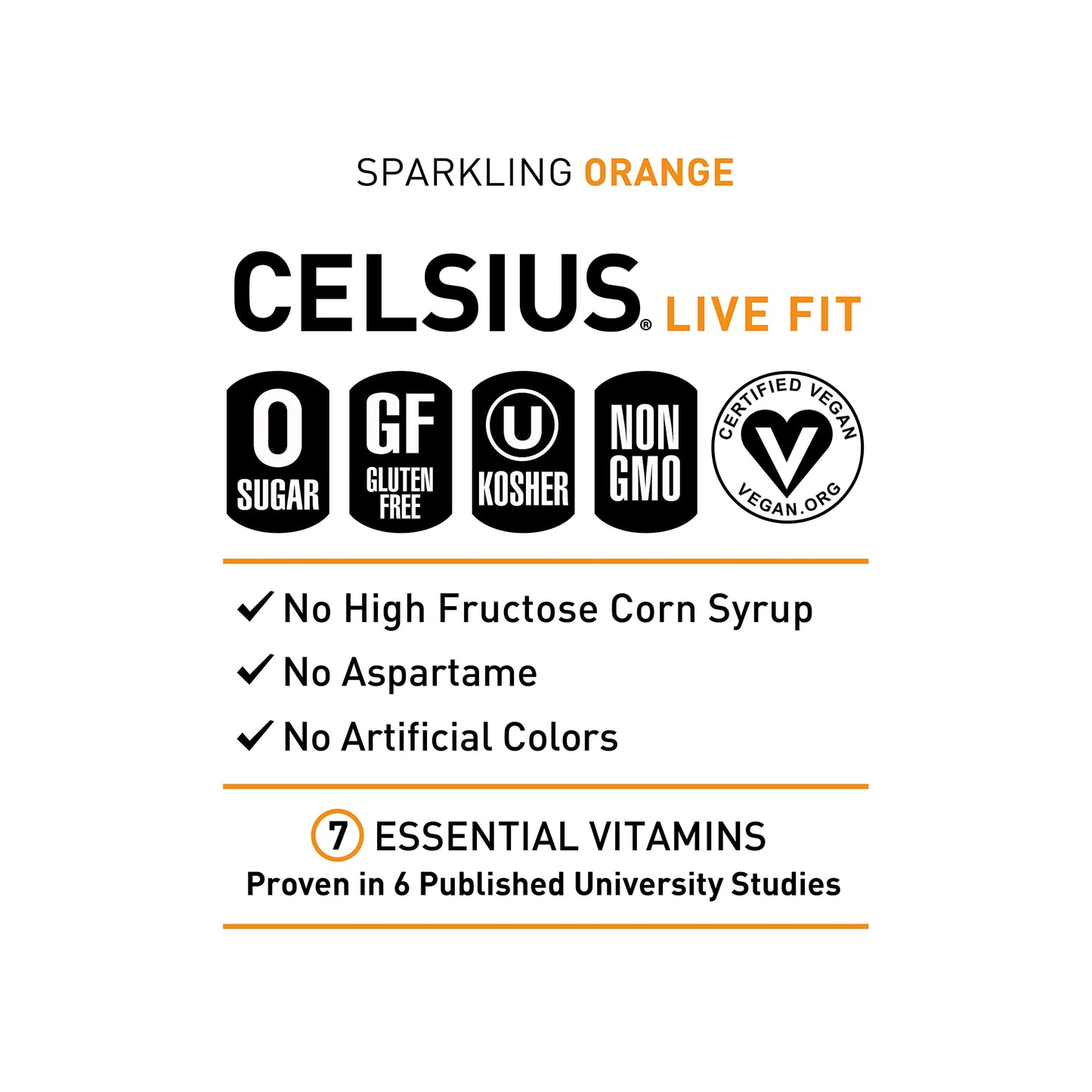 CELSIUS Sparkling Orange, Functional Essential Energy Drink 12 Fl Oz (Pack of 12)