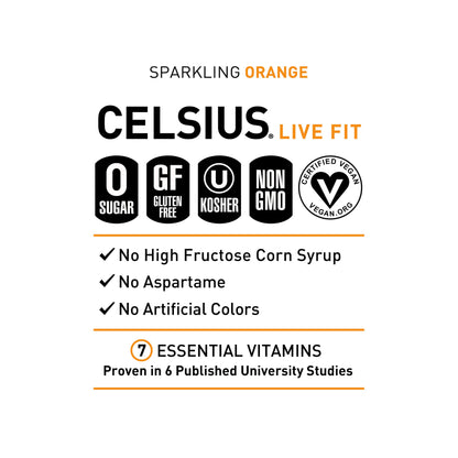 CELSIUS Sparkling Orange, Functional Essential Energy Drink 12 Fl Oz (Pack of 12)