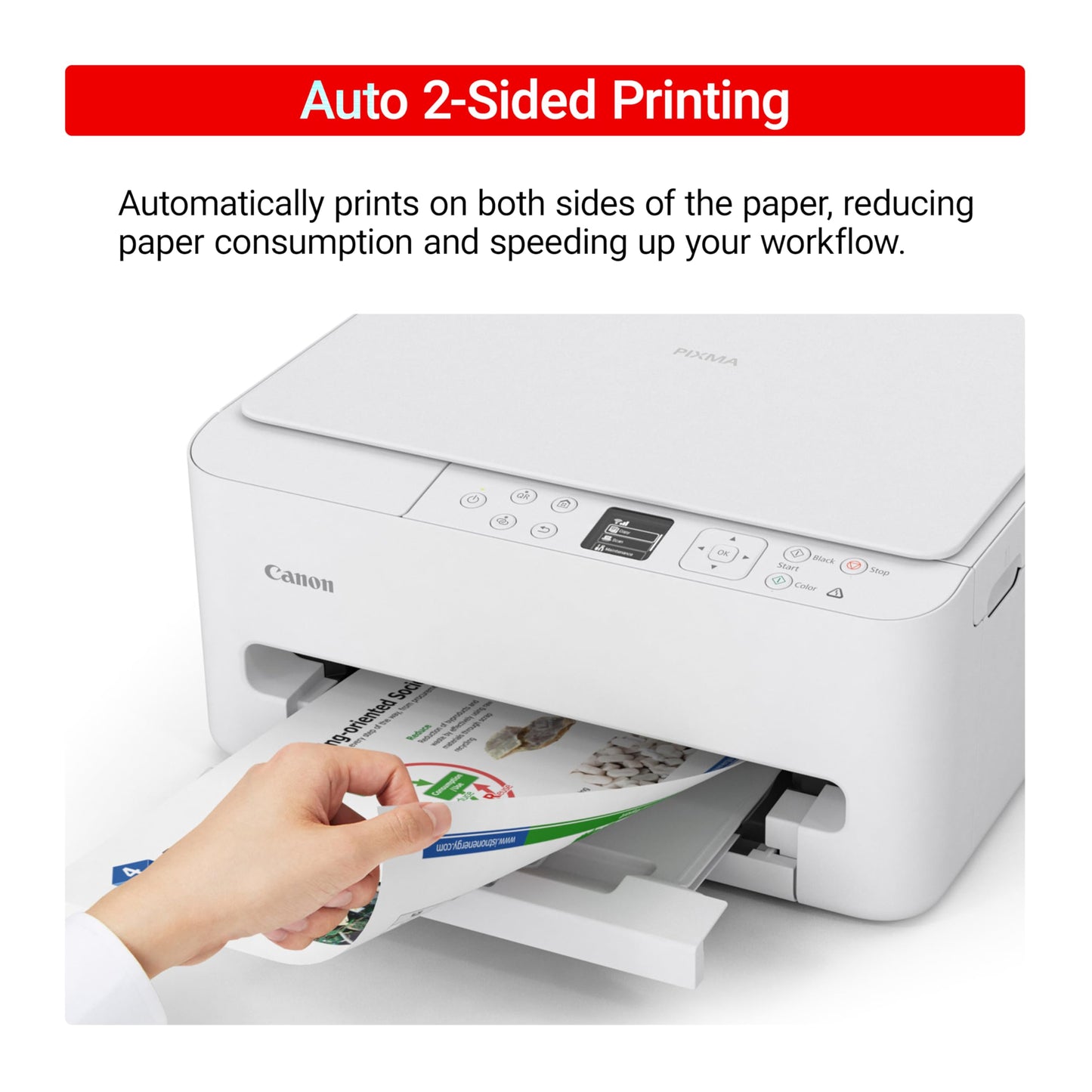 Canon PIXMA TS6520 Wireless Color Inkjet Printer for Duplex Printing, White – Home Printer with Copier/Scanner, 1.42” OLED Display, Intuitive Control Panel, Compact Design