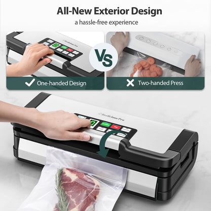 Precision Vacuum Sealer Machine, 2X Seal&130W Commercial Full Automatic Food Sealer, Powerful Food Preservation System with Handle,Built-in Cutter&Bags Storage&Hose,2 Bags Rolls,Stainless Steel