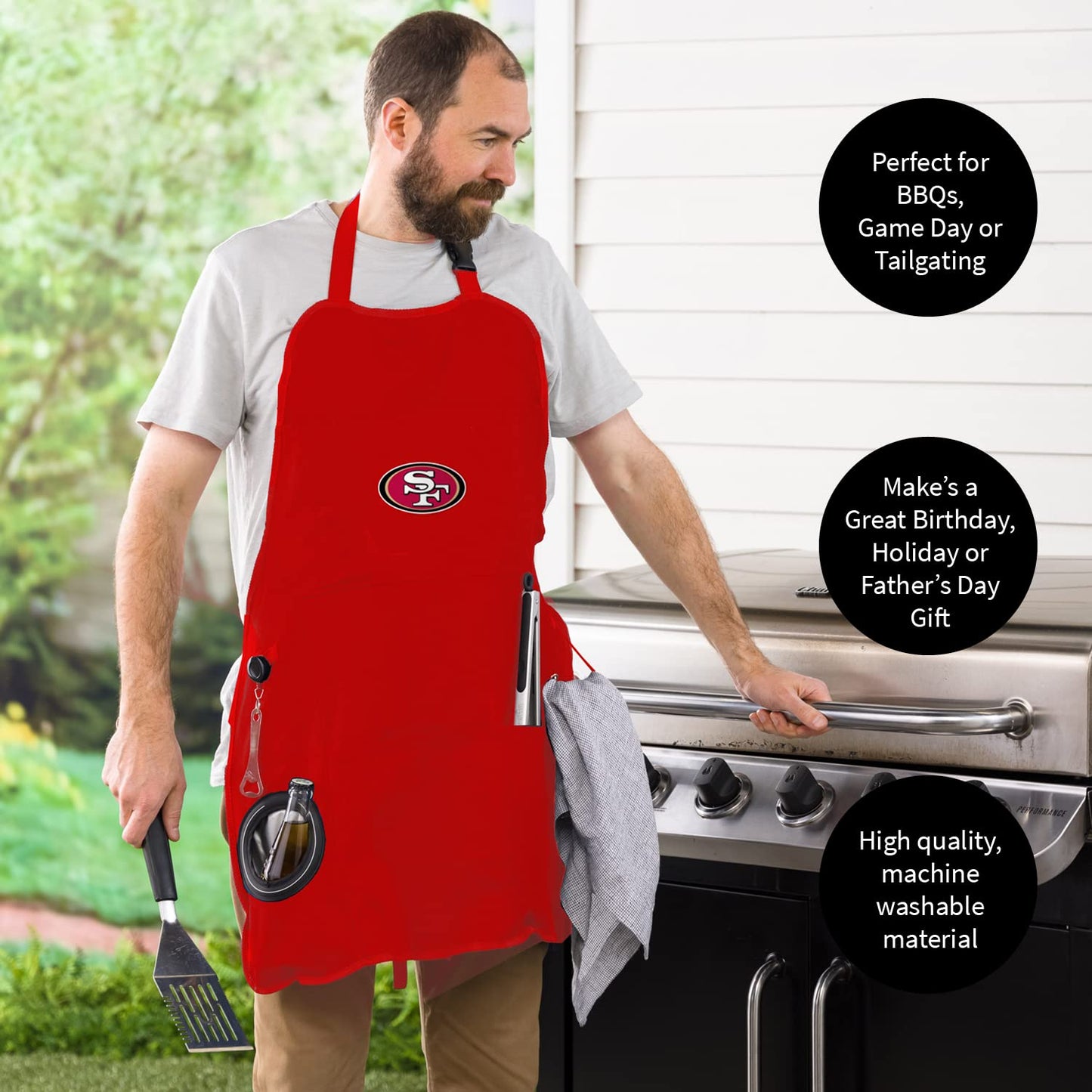 Team Sports America NFL San Francisco 49ers Ultimate Grilling Apron | Bottle Opener and Insulated Beverage Holder | Heavy Duty Durable Cotton Canvas 300 GSM | Machine Washable | Adjustable Straps