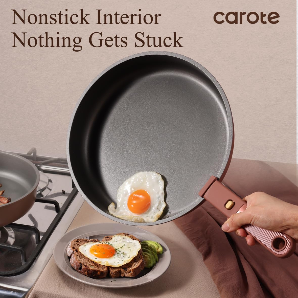 CAROTE 23Pcs Pots and Pans Set Non Stick with Detachable Handle Rouge Pink, Premium Nonstick Cookware Set, Dishwasher/Oven Safe Pots and Pans, Removable Handle RV Cookware