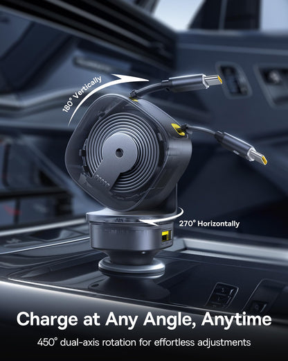 Baseus 163W Retractable Car Charger USB C Fast Charging, PrimeTrip VR2 Max 4 in 1 Fast Car Charger with Dual Retractable USB C Cable for iPhone 16 15 14 Pro Max, Samsung Galaxy S25 Ultra, Android