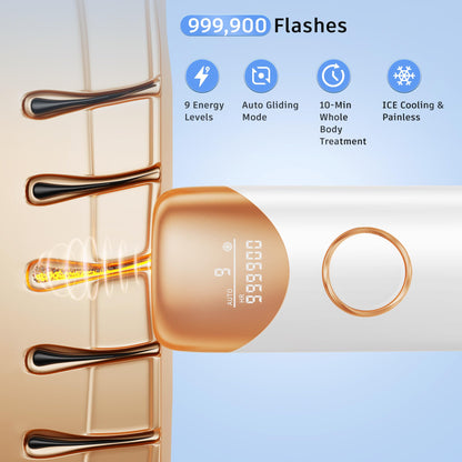 Laser Hair Removal Ubroo IPL Hair Removal Device with 5℃ Ice Cooling,Painless Laser Hair Removal for Women and Men,Full Body Use for Legs,Bikini,Armpits (Gold)