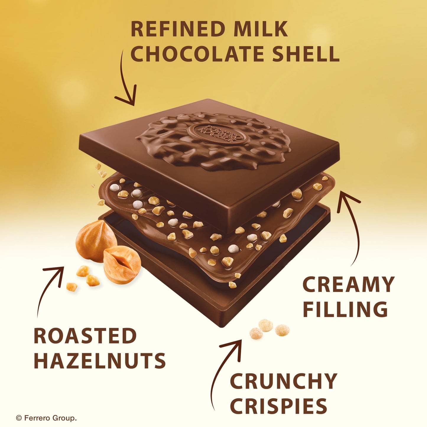 Ferrero Rocher Premium Hazelnut Milk chocolate squares, Valentine's Day Chocolate Gifts, 60 Pieces, 22.2 oz