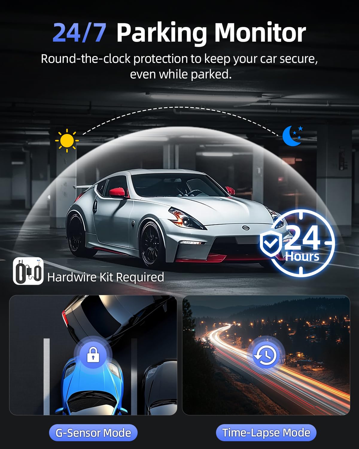 CIEVIE 4K Dash Cam Front and Rear, 64GB SD Card, 1.5” IPS Display Car Camera, 5Ghz WiFi+App Control, Night Vision, 24H Parking Mode, G-Sensor, WDR, 170° Wide Angle, 4K+1080P Dual Dash Camera for Cars
