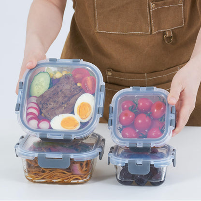 ROSOS Glass Food Storage Containers with Lids Upgraded Airtight, 4 Pack Glass Storage Containers with Lids, Not Easy Broken & Leak Proof, Glass Containers with Lids for Oven/Dishwasher Safe, Grey