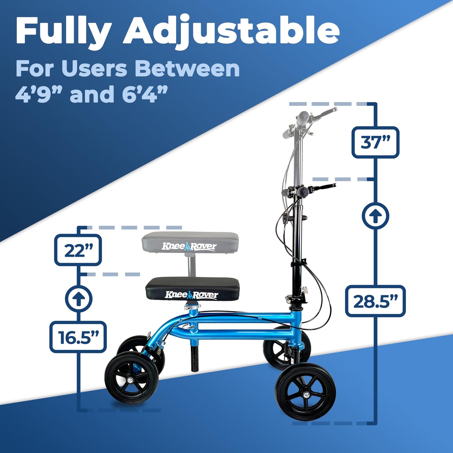 KneeRover Economy Knee Scooter Steerable Knee Walker for Adults for Foot Surgery, Broken Ankle, Foot Injuries - Foldable Knee Rover Scooter for Broken Foot Injured Leg Crutch with Dual Brakes (Blue)