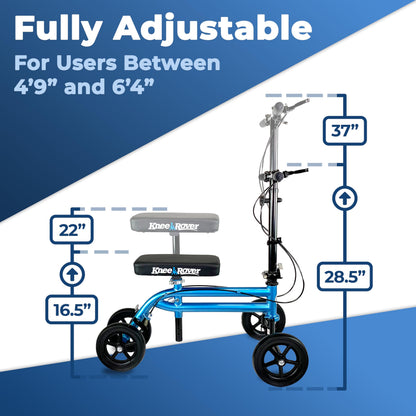 KneeRover Economy Knee Scooter Steerable Knee Walker for Adults for Foot Surgery, Broken Ankle, Foot Injuries - Foldable Knee Rover Scooter for Broken Foot Injured Leg Crutch with Dual Brakes (Blue)
