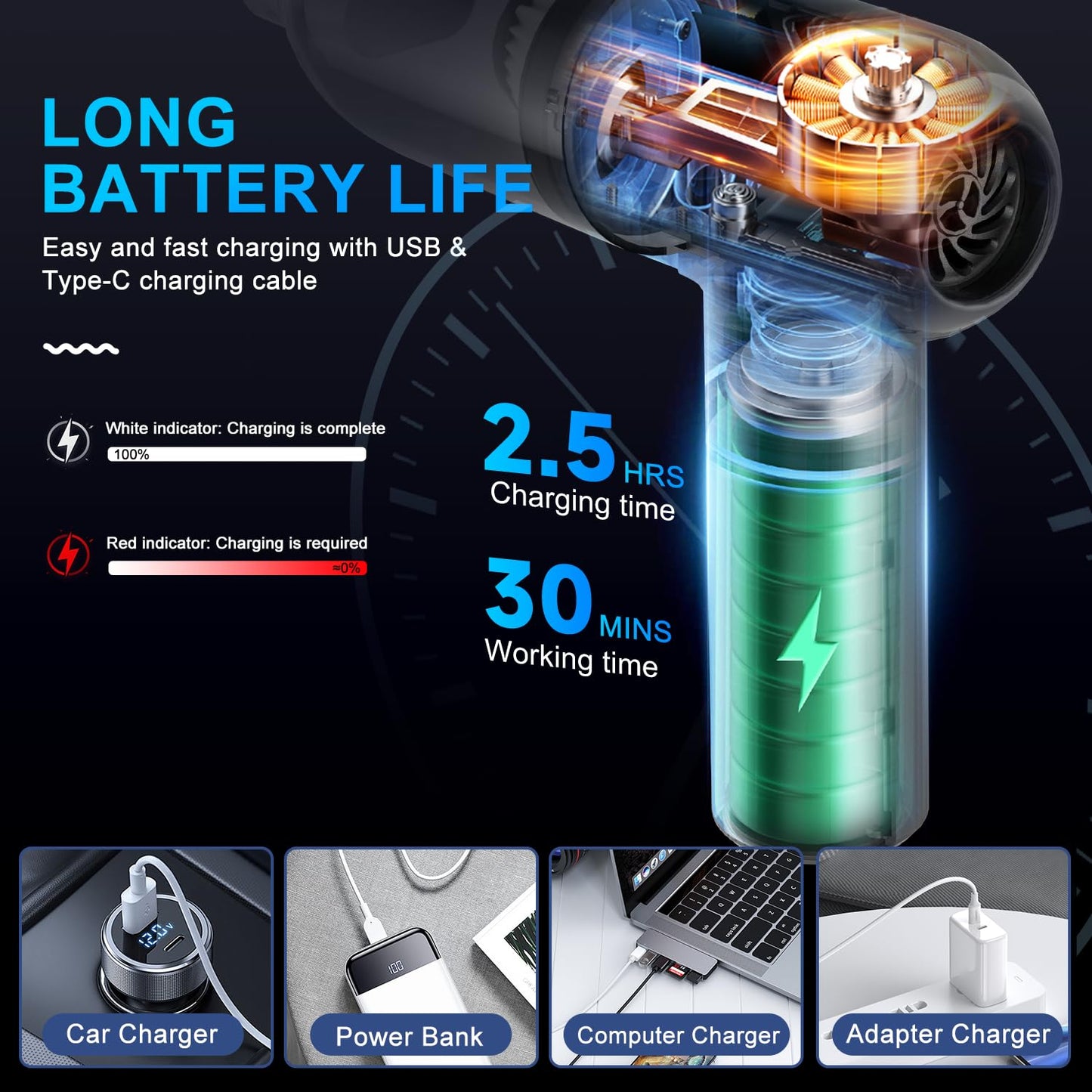 KMM Handheld Car Vacuum Cleaner, 4 in 1 Vacuum Cleaner 16000Pa Air Duster, 3-Speed Adjustable 120W High Power Vacuum Cleaner with LED Light and Multi-Nozzles for Car, Home, Office, Pet