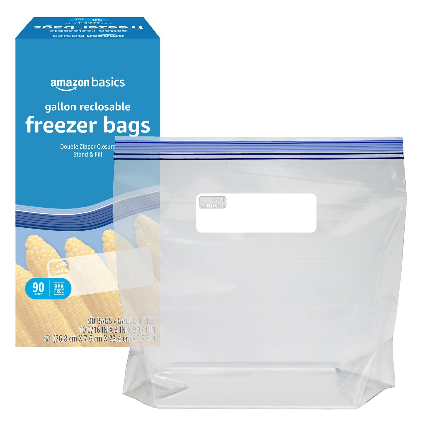 Amazon Basics Reclosable Freezer Gallon Bags, BPA Free, 90 Count (Previously Solimo)