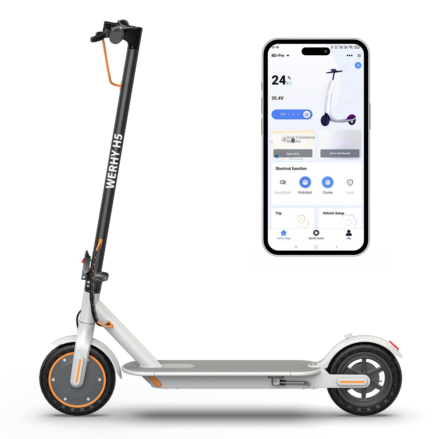 WERHY Electric Scooter for Adults, with 350W Powerful Motor, 12 Miles Range, 19 MPH Top Speed, with 8.5" Solid Tires, Foldable E Scooter with Dual Braking Systems and APP Control