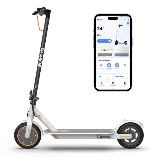 WERHY Electric Scooter for Adults, with 350W Powerful Motor, 12 Miles Range, 19 MPH Top Speed, with 8.5" Solid Tires, Foldable E Scooter with Dual Braking Systems and APP Control