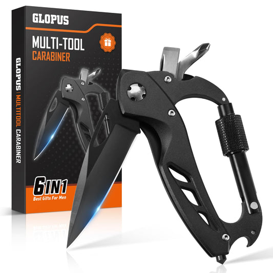 Stocking Stuffers for Men Adults, 6 in 1 Multitool Carabiner with Pocket Knife, Christmas Gifts for Mens Him, Cool Gadgets for Men, Folding Knives, Bottle Opener, Window Breaker And Screwdriver