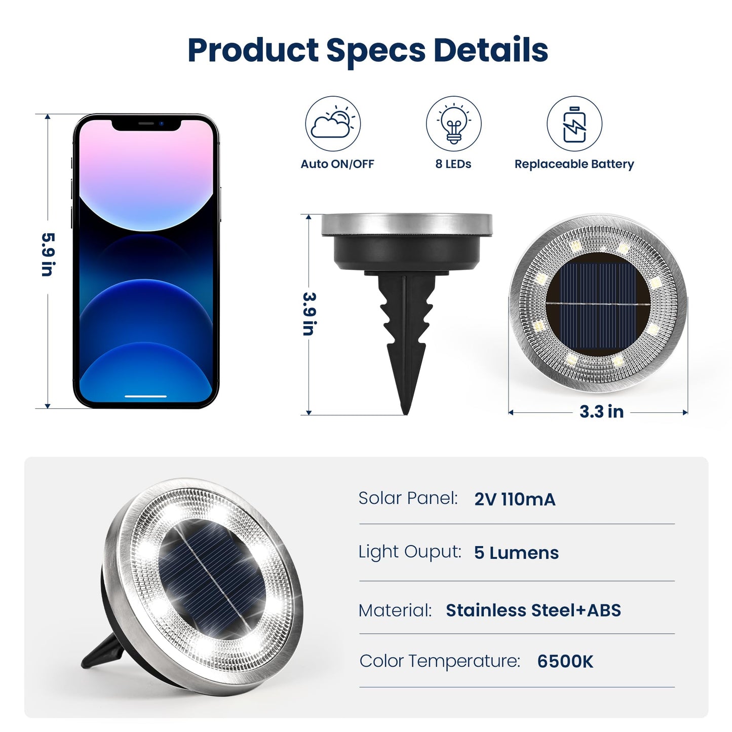 SOLPEX 10 Pack Solar Ground Lights Outdoor Waterproof, Solar Powered Pathway Lights, Landscape Lighting for Garden Walkway Driveway Backyard Decor (Cool White)