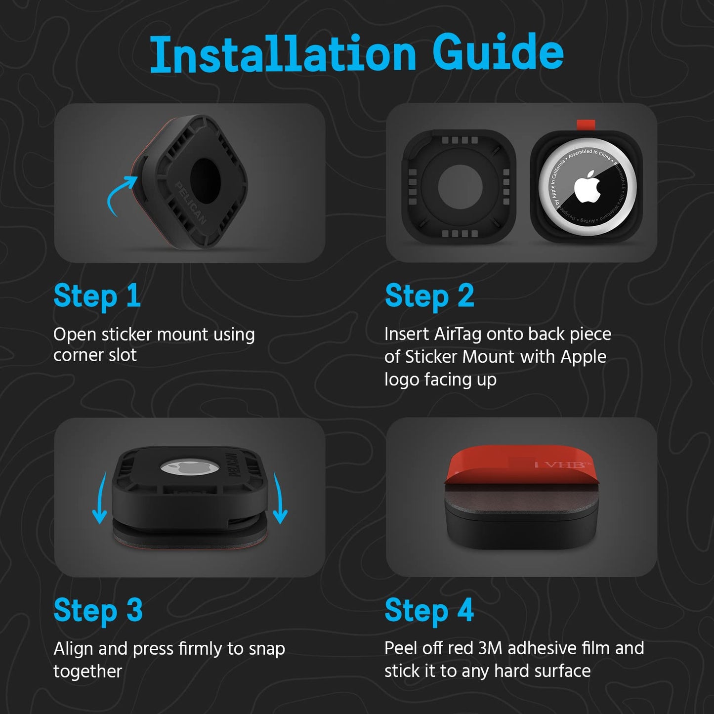 Pelican Protector 1-Pack AirTag Holder - Air Tag Case with 3M Adhesive Sticker - Rugged Shockproof AirTag Cover - Hidden Air Tag Holder Stick On Mount for Travel Luggage Bike Car Remote - Black