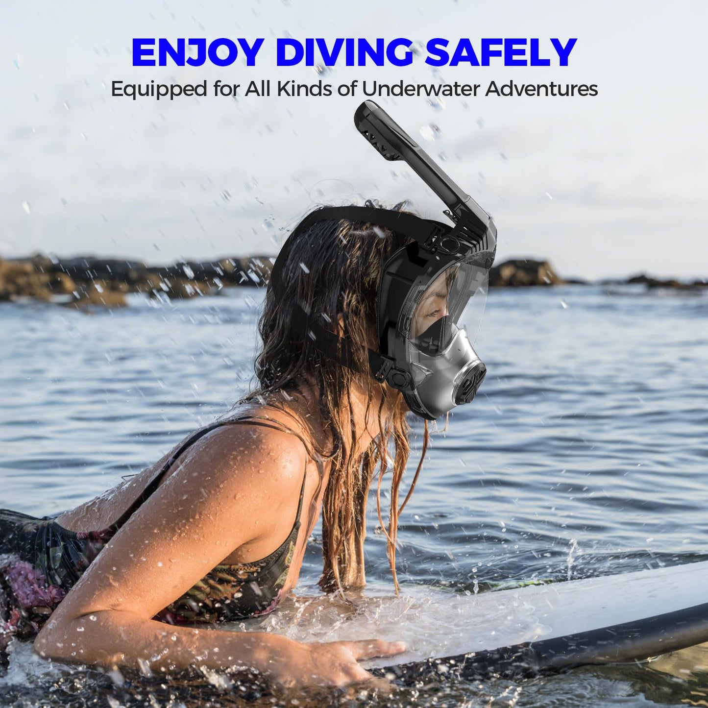 WONDSY Full Face Snorkel Mask for Adults, Snorkeling Gear for Kids, Anti-Fog & Anti-Leak Design with 180° Panoramic View, Dry Top Breathing System, Ideal for Scuba Diving, Snorkeling (Black, L/XL)