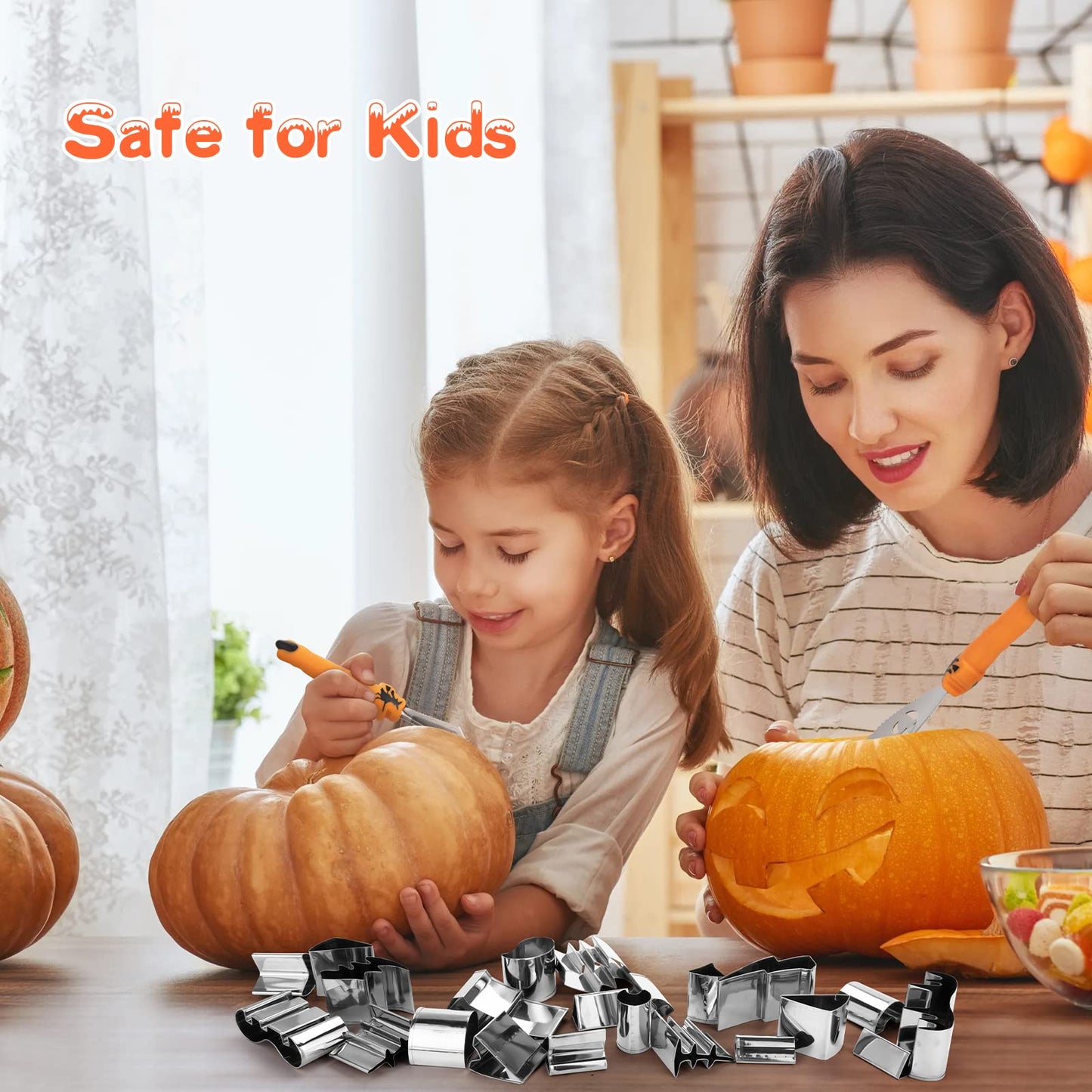 WANNTS Pumpkin Carving Kit Halloween, Safe and Easy Pumpkin Carving Set for Kids, DIY Stainless Steel Pumpkin Carving Tools for Halloween Decoration Jack-O-Lanterns, Gift for Halloween