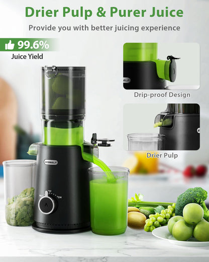 Juicer Machines, ECOSELF Cold Press Juicer with 4.35" Large Feed Chute Fit Whole Fruits & Vegetables, Juicer Machine Self Feeding Effortless for Batch Juicing, High Juice Yield, Easy to Clean