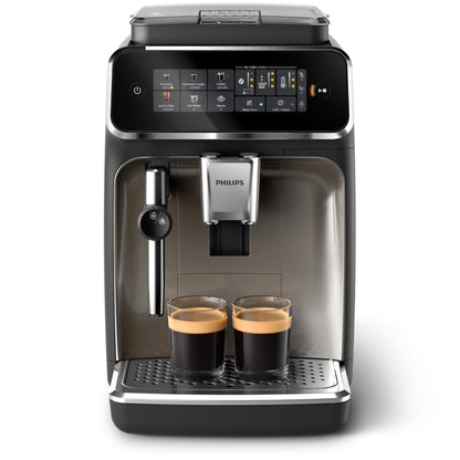 PHILIPS 3300 Series Fully Automatic Espresso Machine - 5 Hot & Iced drinks, 40% Quieter SilentBrew, Ceramic Grinder, Aquaclean Filter, Black Chrome (EP3326/90)