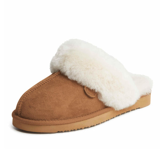 Dearfoams Women's Fireside Sydney Indoor/Outdoor Water Resistant Genuine Shearling Scuff Slipper, Wide Widths