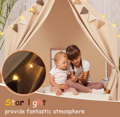 MORITECK Kids Play Tent with Padded Mat & Star LED Lights for Ages 4-8-10 Year Old Girls Boys, Large Cute Indoor Play Room House Tent for Toddler Children