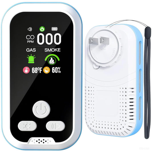 6 in1 Carbon Monoxide Detector Combo with HD Screen Monoxide Alarm, Detects CO, Natural Gas, Smoke, Temperature, and Humidity for Home, Apartment, Hotel, Camping RV Safety Gifts Idea