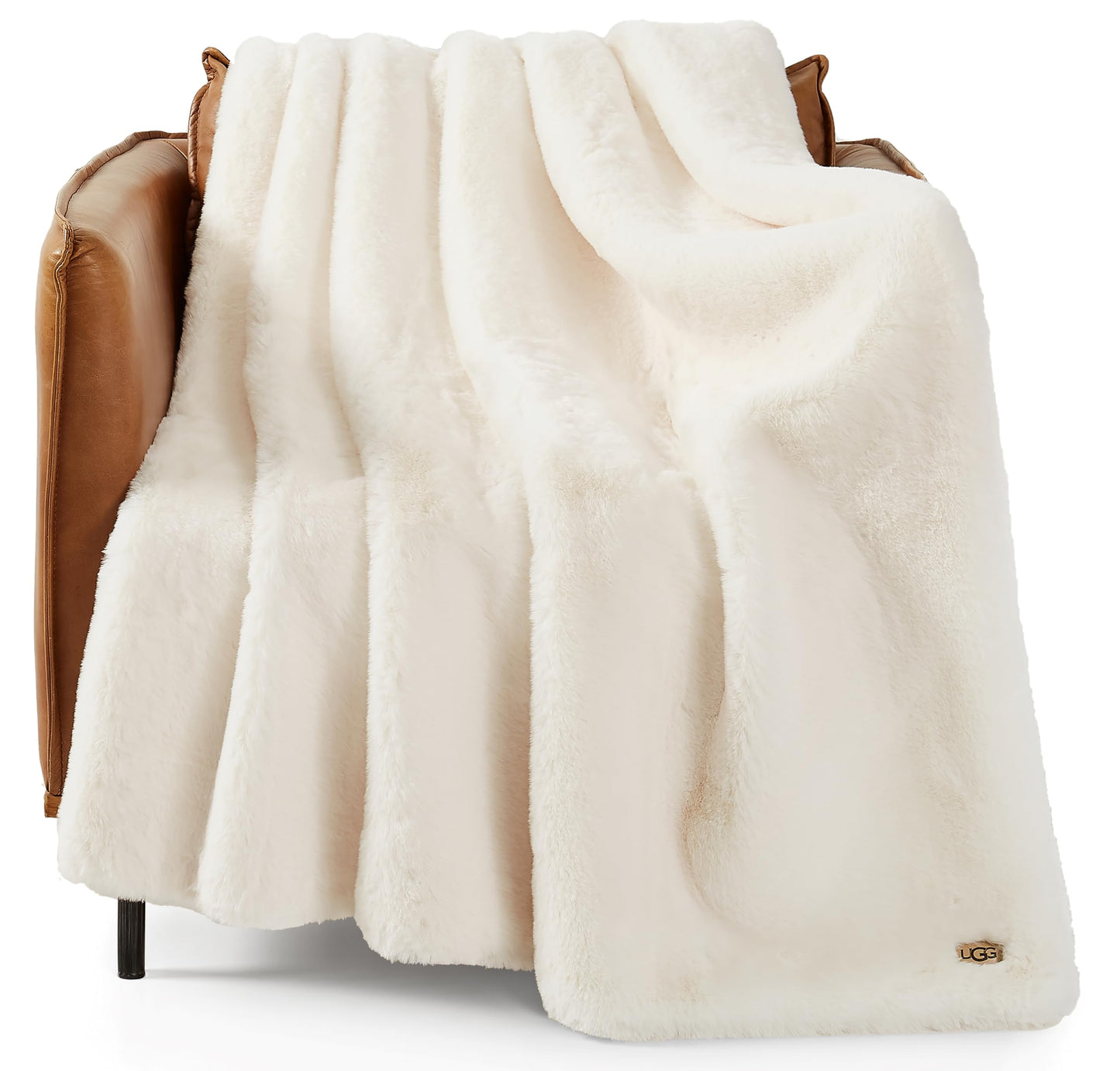 UGG 16796 Euphoria Plush Faux Fur Reversible Throw Blanket for Couch or Bed Luxury Hotel Style Machine Washable Soft Cozy Home Decor Fuzzy Fluffy Sofa Blanket, 70 x 50-Inch, Snow