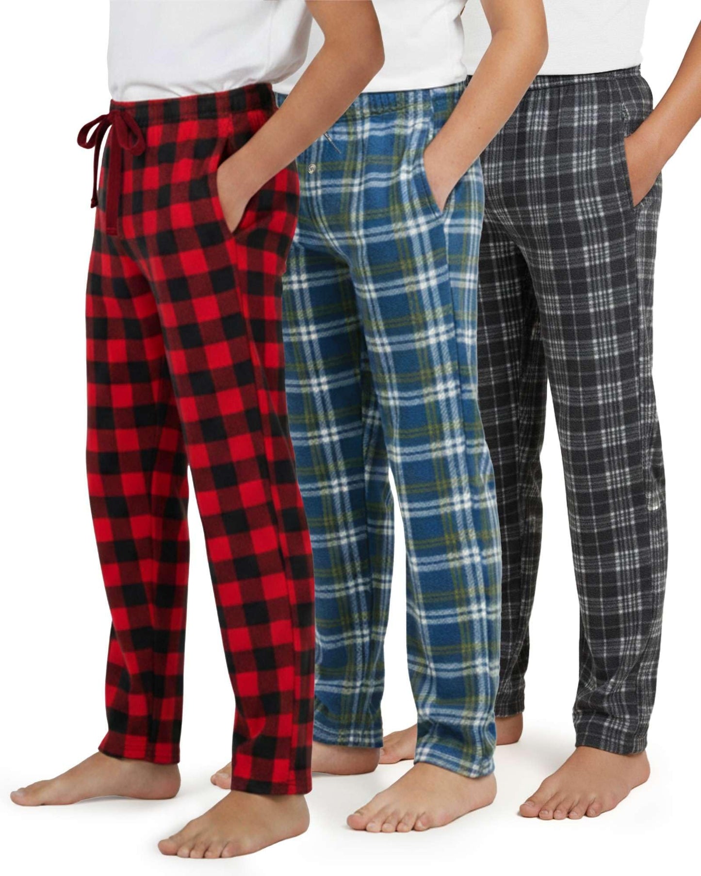 Real Essentials 3 Pack: Boys' Fleece Pajama Pants Soft PJ Bottoms for Kids Youth Teens Sleepwear,Set 8-L (12/14)