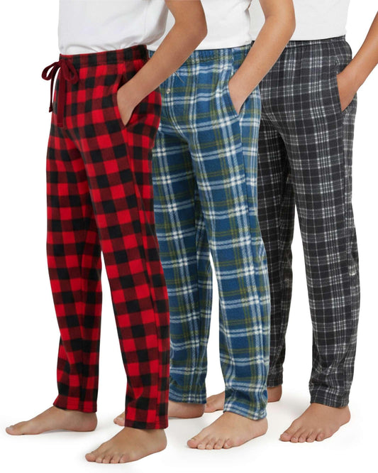 Real Essentials 3 Pack: Boys' Fleece Pajama Pants Soft PJ Bottoms for Kids Youth Teens Sleepwear,Set 8-L (12/14)