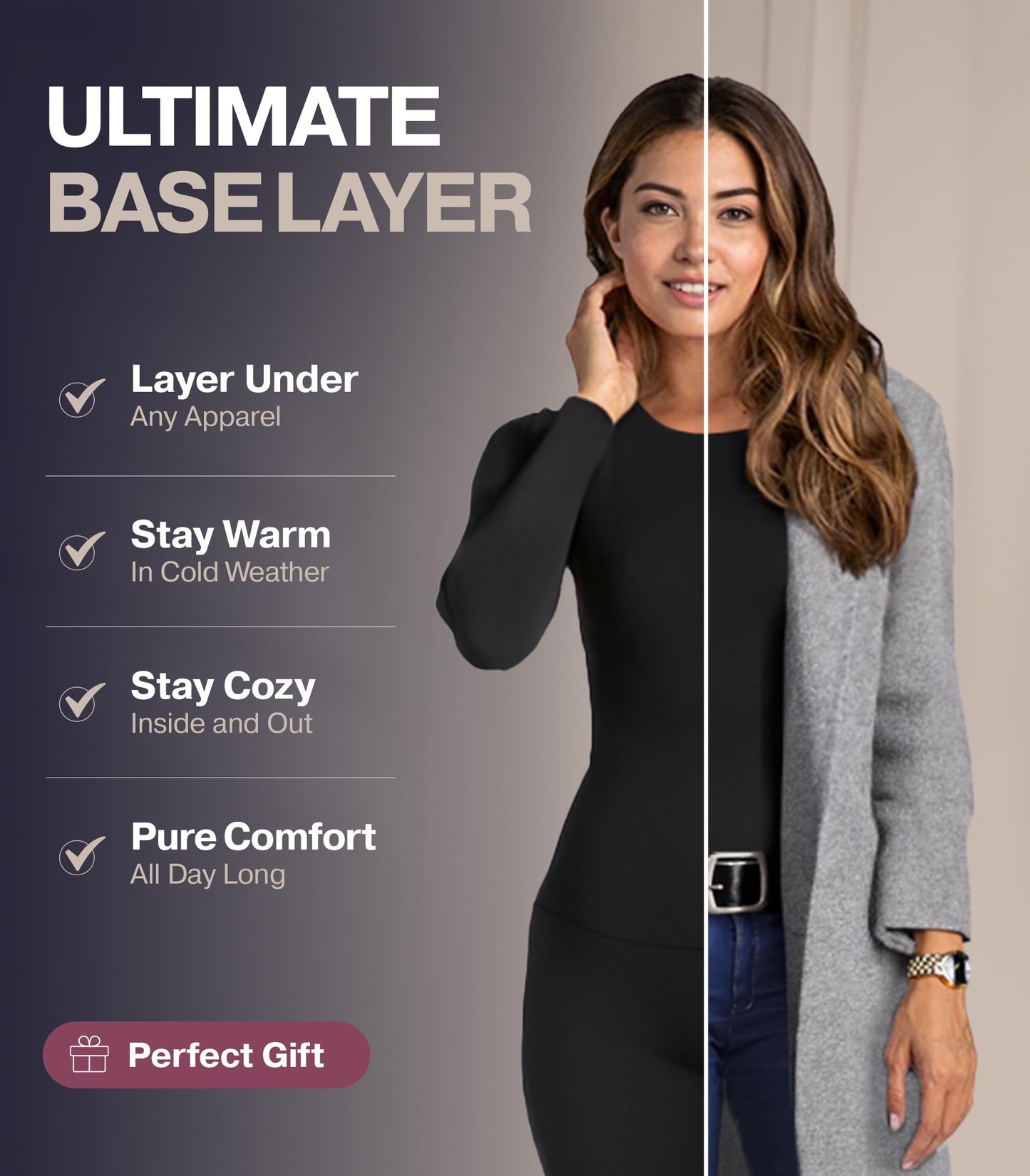 Thermajane Long Johns Thermal Underwear for Women Fleece Lined Base Layer Pajama Set Cold Weather (Small, Grey)