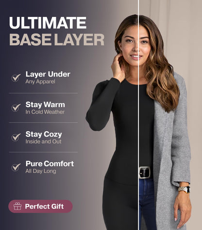 Thermajane Long Johns Thermal Underwear for Women Fleece Lined Base Layer Pajama Set Cold Weather (Small, Grey)