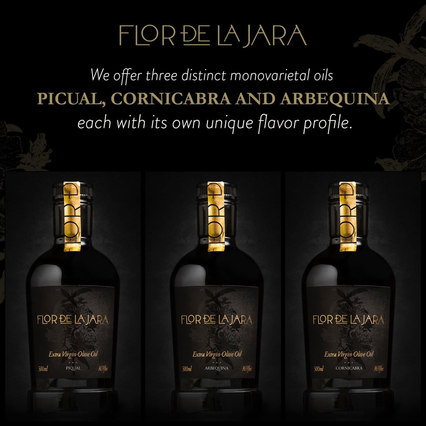 FLOR DE LA JARA Premium Extra Virgin Olive Oil, Spanish, Polyphenol-Rich, Cold Pressed, Monovarietal Picual, Hand-Harvested Olives, Family-Owned Grove, Latest Harvest, 16. 9oz.