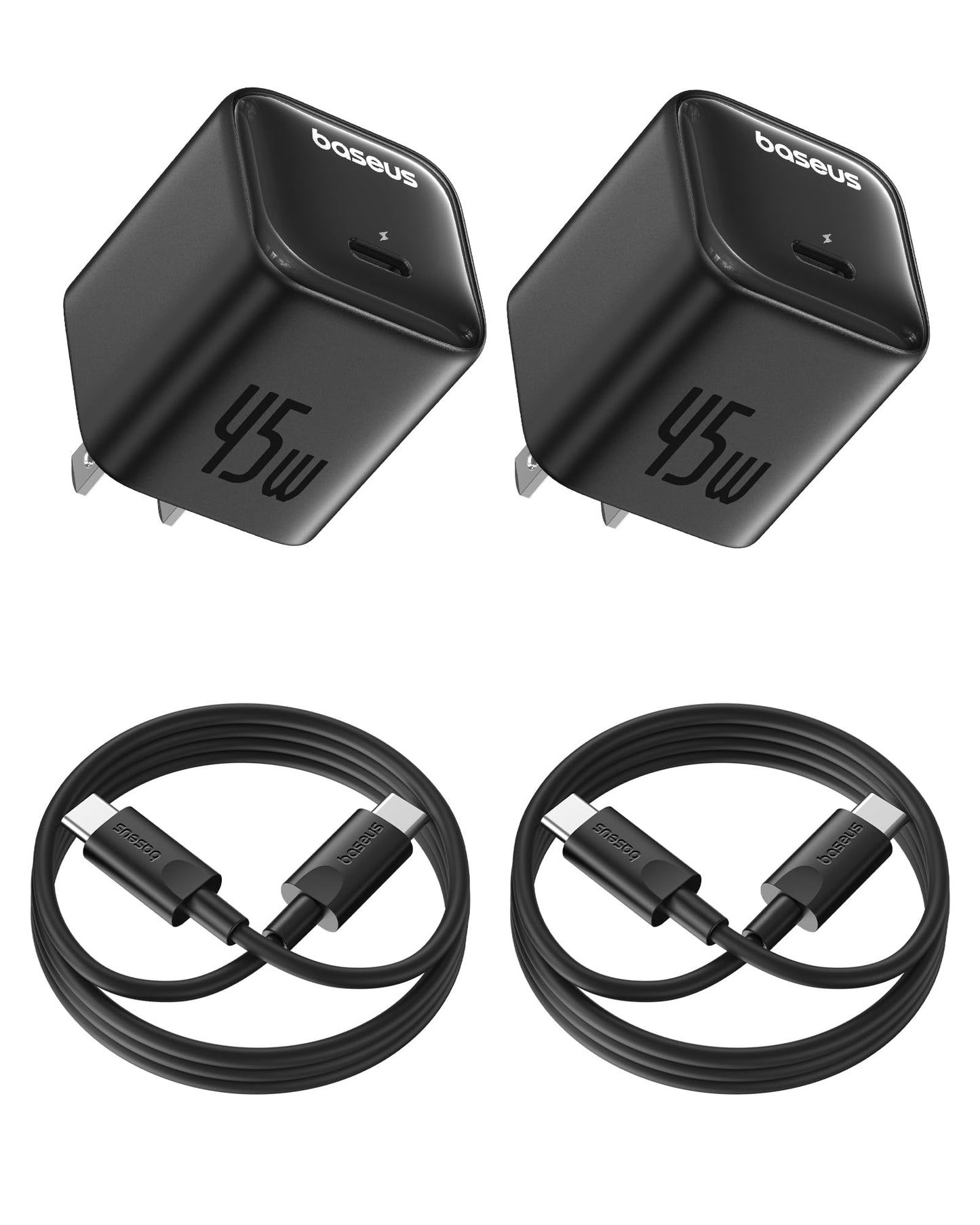 Baseus 45W USB C Charger Block, 2 Pack PPS Fast Charger Type C with USB-C Cable for iPhone 16/15 Series, iPad, Galaxy S24 Ultra and More Series