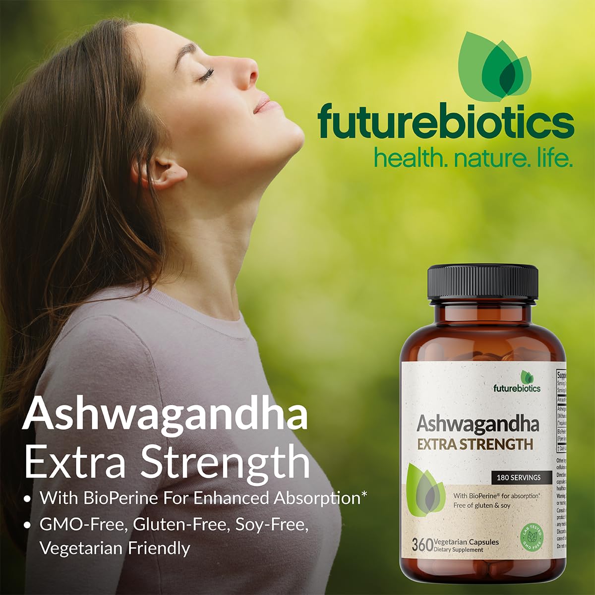 Futurebiotics Ashwagandha Extra Strength Stress & Mood Support with BioPerine - Non GMO Formula, 100 Vegetarian Capsules