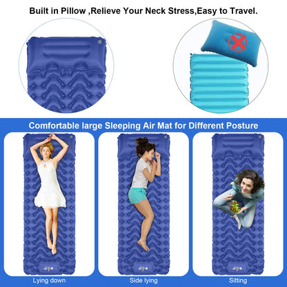 MOXILS Sleeping Pad, Ultralight Inflatable Sleeping Pad for Camping, Built-in Pump, Ultimate for Camping, Hiking, Airpad, Carry Bag, Repair Kit, Compact & Lightweight Air Mattress(Blue)
