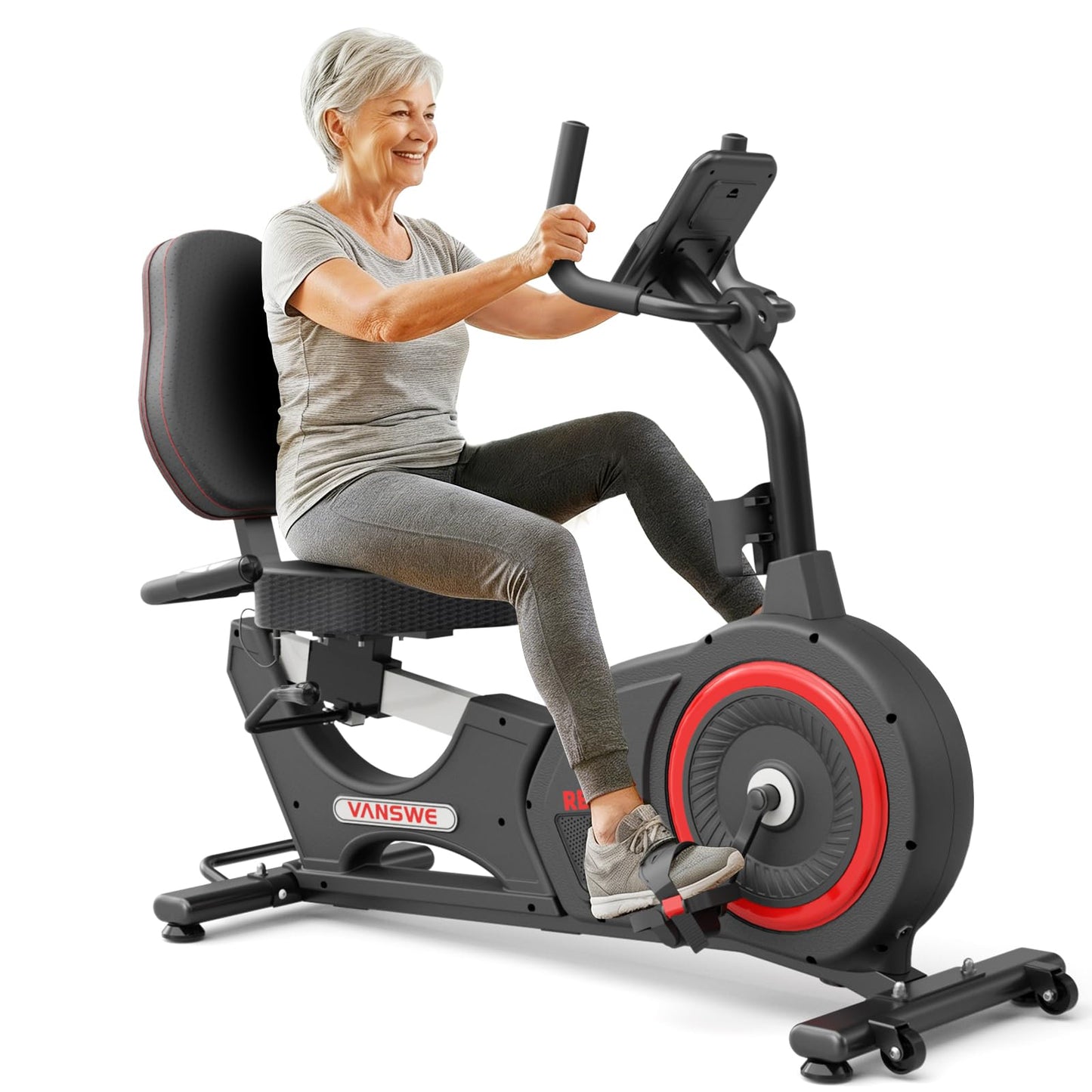 VANSWE Recumbent Exercise Bike for Seniors, Recumbent Stationary Bikes for Home with 450 LBS Weight Capacity, Backlit Monitor with 19 Built-In Programs, Bluetooth App Connectivity and 16-Level Electronically Controlled Magnetic Resistance