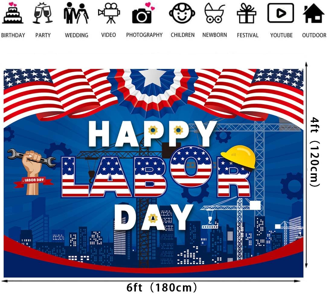 Happy Labor Day Backdrop Banner Remember and Honor Laborer Photography Background for Labor Day American Flag Patriotic Theme Party Decorations Supplies (6x4ft(70x40inch))