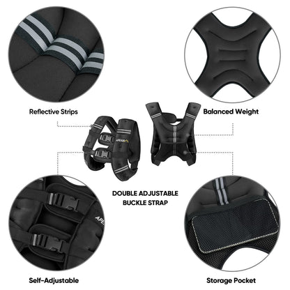 APEXUP Weighted Vest Men 15lbs Weights with Reflective Stripe, Weighted vest for Women Workout Equipment for Strength Training Running (Black)